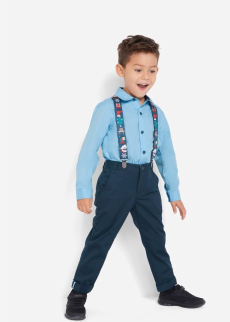 Blu Bonprix Bambino Abbigliamento Pantaloni e jeans Pantaloni Pantaloni chinos set 3 pezzi pantaloni chino Camicia bretelle 