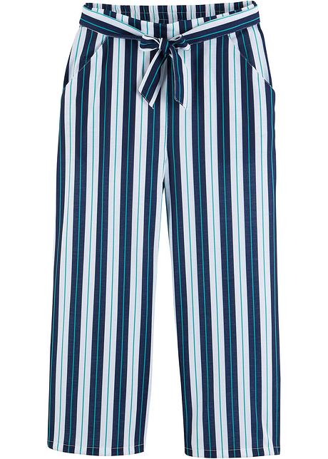 Pantaloni in maglina con cintura - Blu scuro / bianco