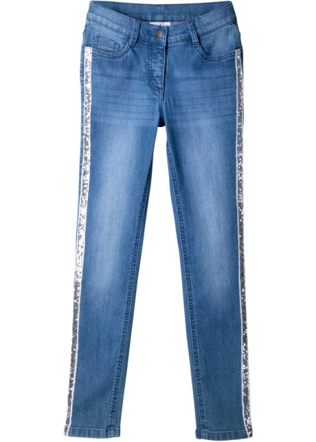 Bonprix Bambina Abbigliamento Pantaloni e jeans Jeans Jeans skinny Jeans skinny con bande di paillettes Blu 