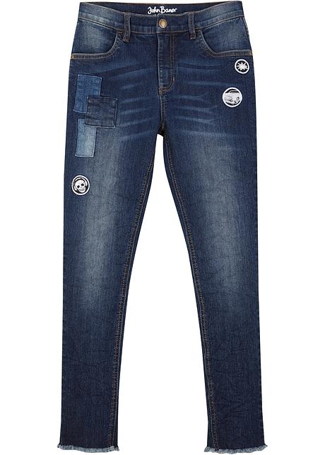 Jeans cropped con toppe - Blu scuro denim