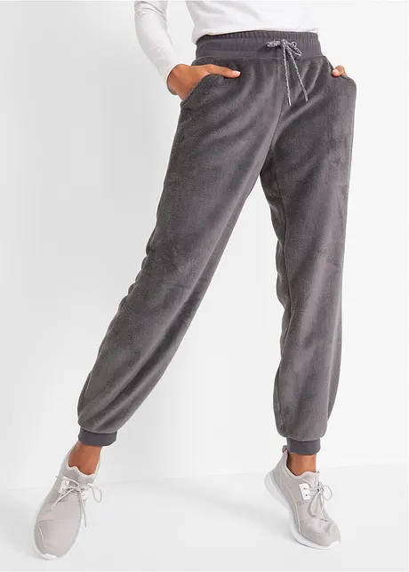 Pantaloni da jogging in pile con fascette al fondo, bonprix