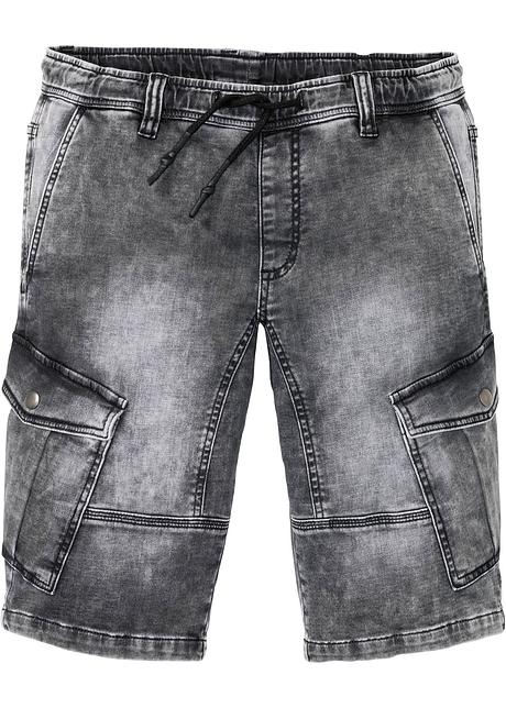 Moderni bermuda di jeans in felpa con tasche oblique ed effetto lavato. -  Grigio denim