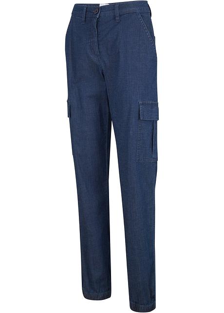 Con tasche applicate sulle gambe e polsini elastici al fondo - Blu denim