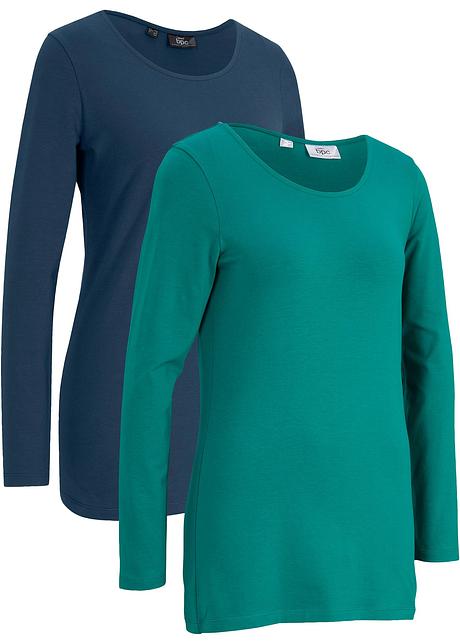 Maglia sportiva lunga in cotone biologico (pacco da 2) - Blu scuro / verde  smeraldo fumé