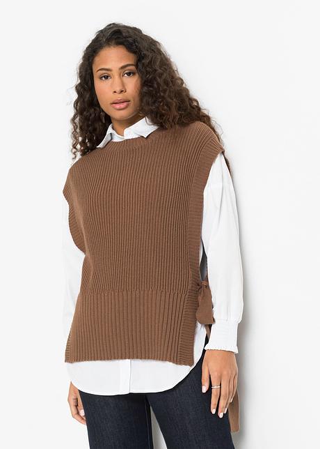 Sottogiacca in maglia con laccetti ai lati - Beige