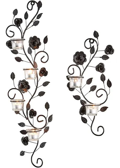 Portacandele da parete con rose (set 2 pezzi), bpc living bonprix collection