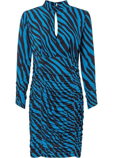 Abito in maglina moderno con bella arricciatura e cut-out. - Blu mare / nero