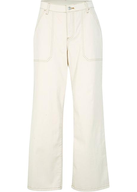 Pantaloni in twill comodi con tasche e gambe larghe - Non colorato