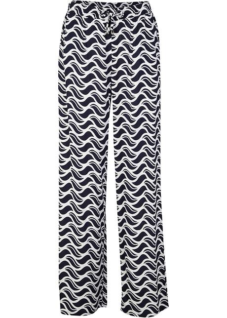 Pantaloni larghi in viscosa sostenibile con fantasia moderna - Blu scuro /  bianco fantasia