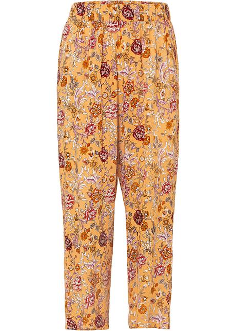 Pantaloni culotte in viscosa sostenibile con elastico in vita - Beige /  rosa paisley