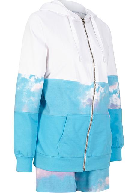 Felpa con zip e pantaloni corti in cotone biologico (set 2 pezzi) - Bianco