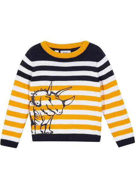 Bel maglione colorato da bambino - Giallo sorbetto / bianco panna / giallo  zafferano a righe