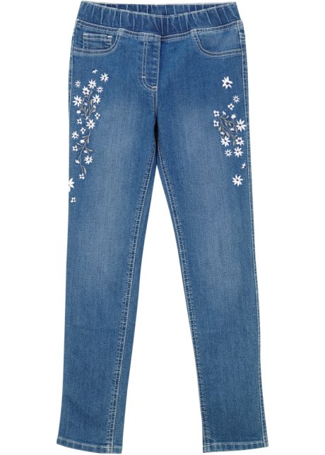 Bonprix Bambina Abbigliamento Pantaloni e jeans Jeans Jeggings Blu Jeggings con ricami floreali 