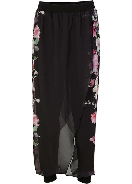 Pantaloni vaporosi con inserti trasparenti della bpc selection premium -  Nero a fiori