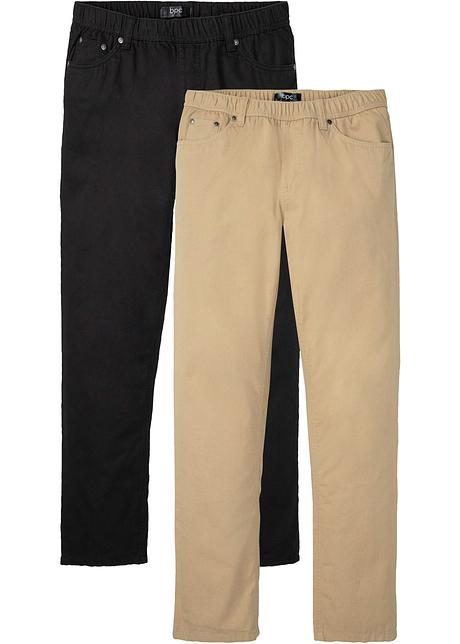 Pantaloni con elastico in vita (pacco da 2) modello 5 tasche - Nero + beige