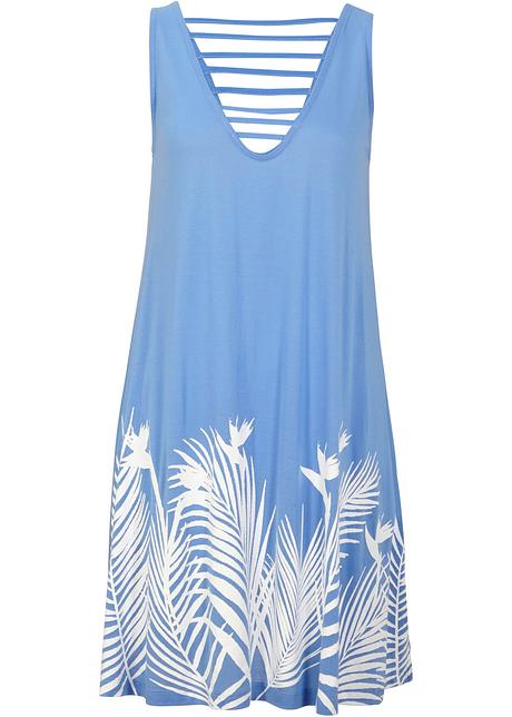 Copricostume moderno in viscosa sostenibile con scollo a V - Azzurro /  bianco