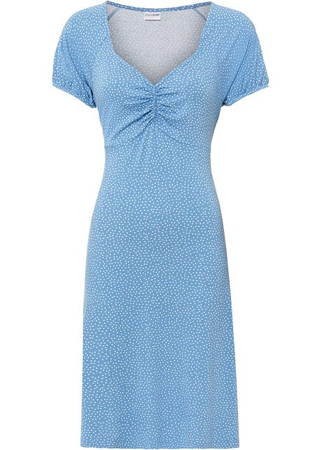 Abito di jersey leggero con arricciatura nella parte alta - Azzurro /  bianco a pois