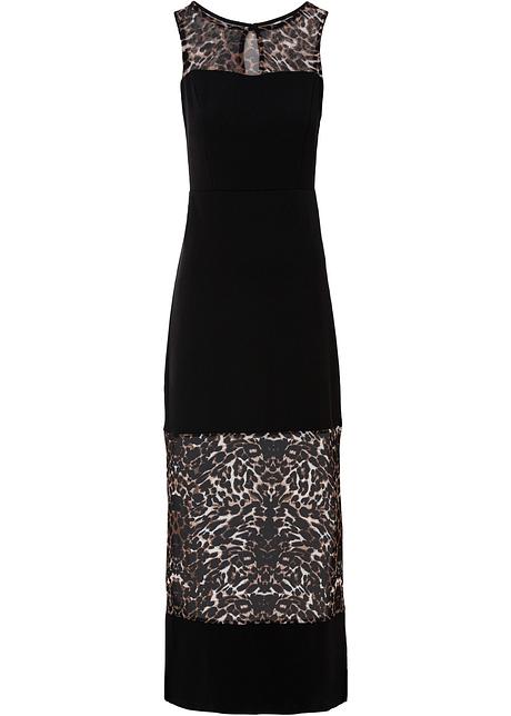 Abito lungo particolare con inserti leopardati - Nero / leopardato