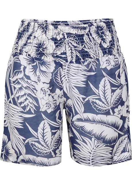 Shorts da spiaggia femminili con elastico in vita - Blu / bianco a fiori