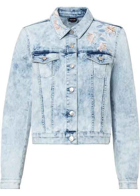 Giacca di jeans moderna con bottoni e ricami - Azzurro denim