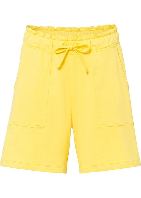 Shorts casual in felpa con elastico in vita e laccetto - Giallo chiaro