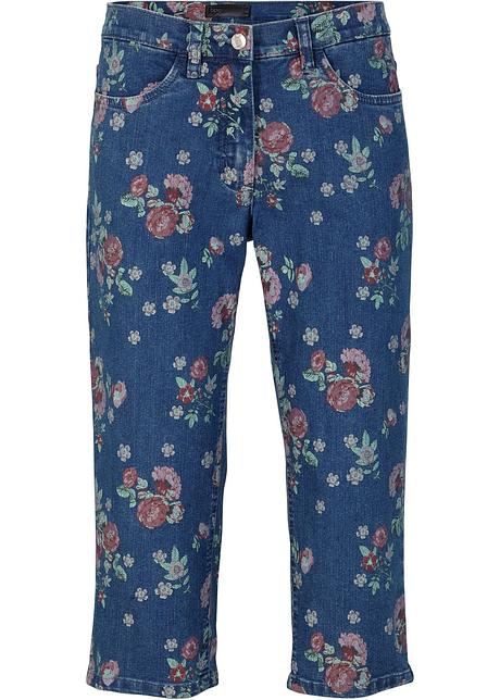 Jeans capri estivi con bella fantasia floreale - Blu denim a fiori
