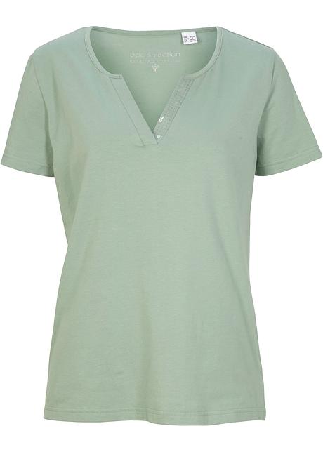 T-shirt elegante con dettagli di paillettes - Verde pastello