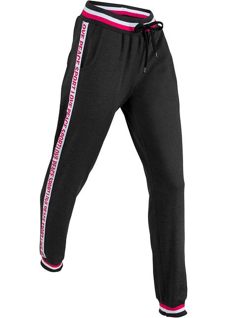 Comodi pantaloni in felpa lunghi con dettagli a contrasto - Nero melange