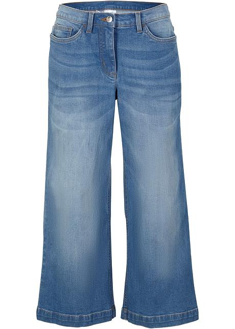 Jeans in stile cinquetasche con lavaggio chiaro e gambe svasate - Blu denim