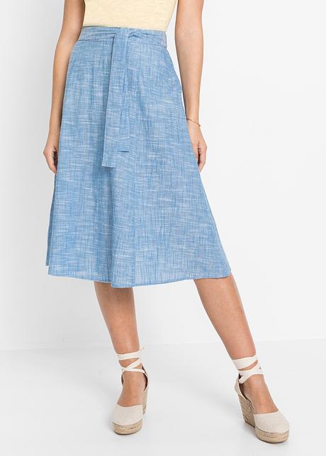 Gonna di jeans moderna con cintura da annodare in vita - Blu denim