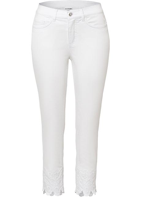 Pantaloni elasticizzati moderni decorati da bei ricami a fondo gamba -  Bianco