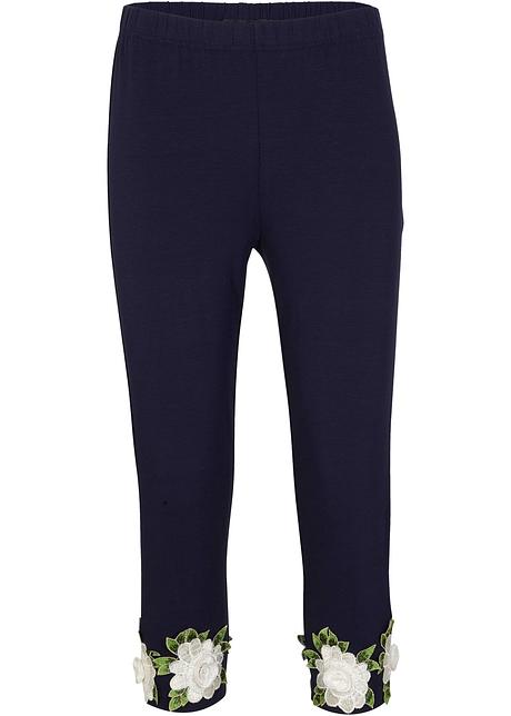 Leggings a pinocchietto raffinati con fiori 3D applicati - Blu scuro /  bianco con fiori