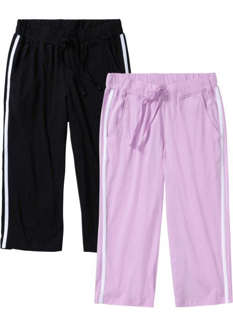 Pantaloni pigiama a pinocchietto pacco da 2 Bonprix Donna Abbigliamento Pantaloni e jeans Pantaloni Pantaloni capri viola 