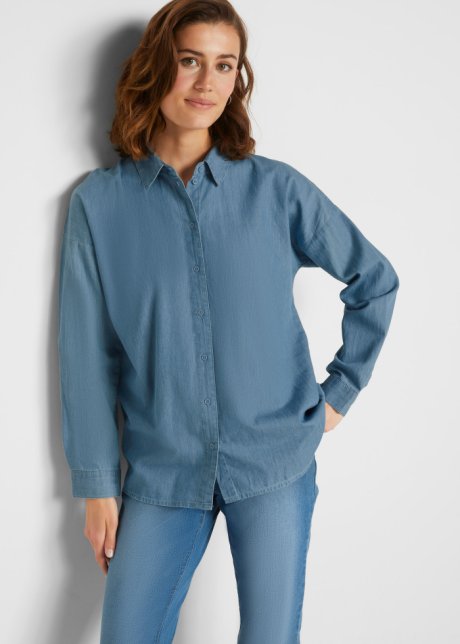Bonprix Donna Abbigliamento Camicie Camicie denim Blu Camicia di jeans oversize 