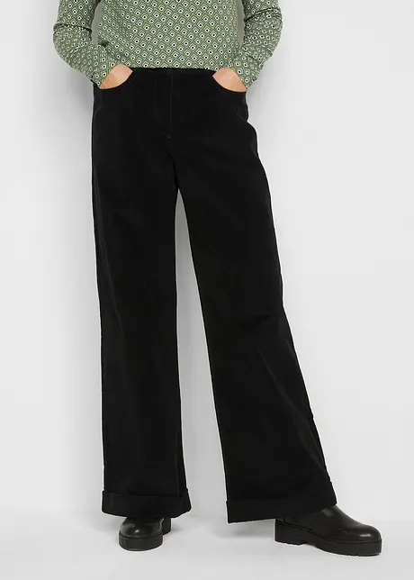 Pantaloni larghi in velluto a coste elasticizzato, vita alta, bonprix