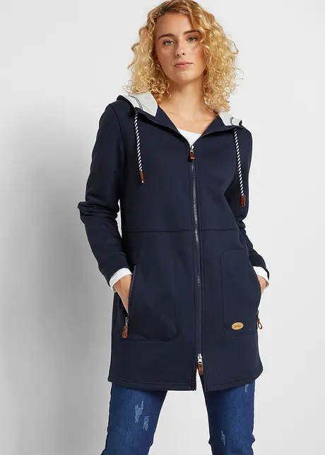 Felpa lunga con zip e cappuccio, bonprix