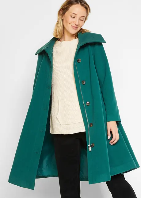 Cappotto svasato in simil lana con collo ampio, bonprix