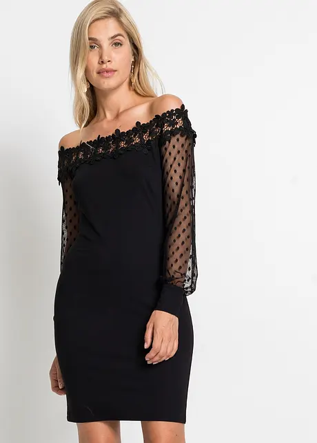 Abito con spalle scoperte e maniche in mesh, BODYFLIRT boutique