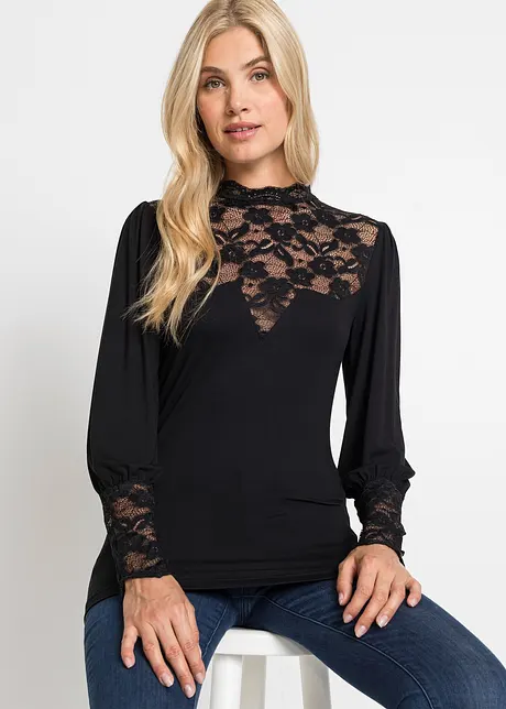 Maglia a maniche lunghe con pizzo, bonprix