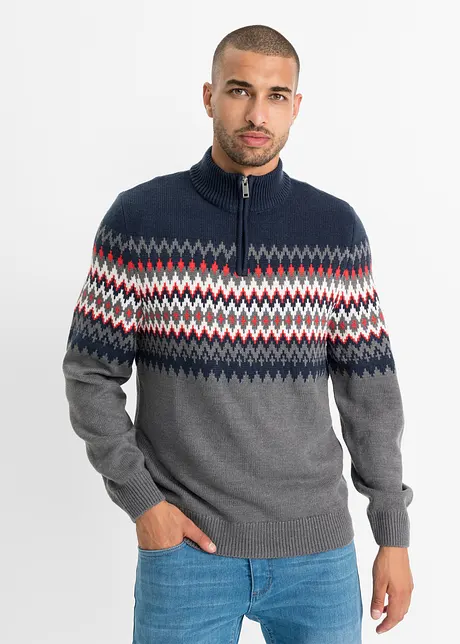 Maglione norvegese con colletto e zip, bpc bonprix collection