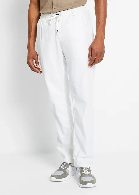 Pantaloni chino in misto lino con elastico in vita loose fit, straight, bonprix