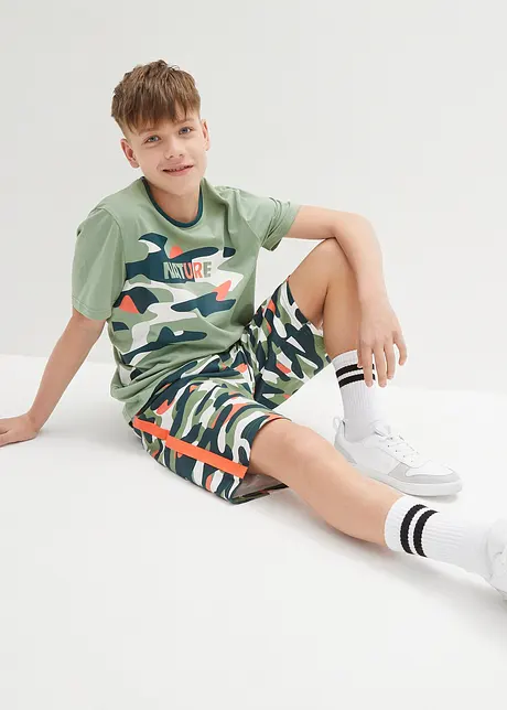 Set Estivo 2 Pezzi Per Bambini A2Z 4 Kids – Maglietta A Maniche Corte E Pantaloncini Con Pannello Camo Verde, Abbigliamento Attivo Per Ragazzi E Ragazze 5-13 Anni