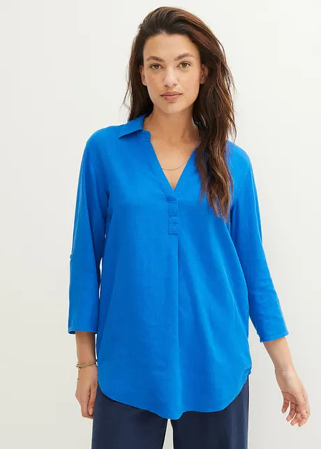 Blusa in misto lino con maniche a 3/4, bonprix