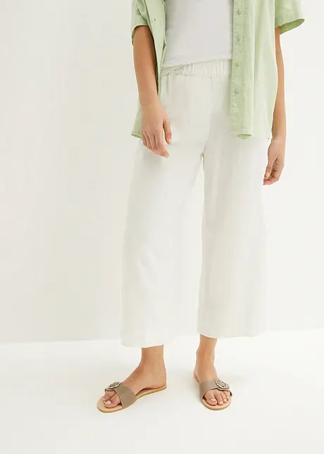 Pantaloni culotte cropped in misto lino, bonprix