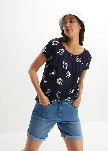 Maglia fantasia con scollo rotondo in cotone biologico, bonprix