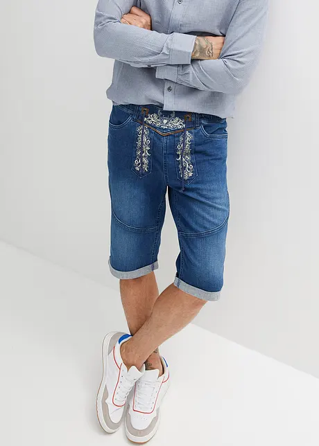 Bermuda in jeans elasticizzati con ricami, regular fit, bonprix