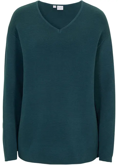 Maglione a coste Milano con scollo a V, bonprix
