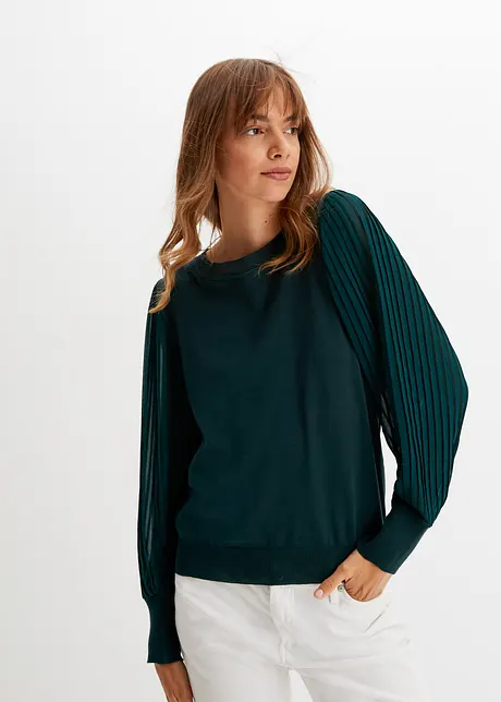 Maglione con maniche plissettate, bonprix