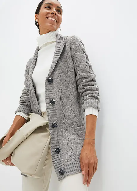 Cardigan con collo a scialle e lavorazione a trecce, bonprix