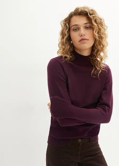 Maglione basic in maglia fine con collo dritto e cotone riciclato, bonprix